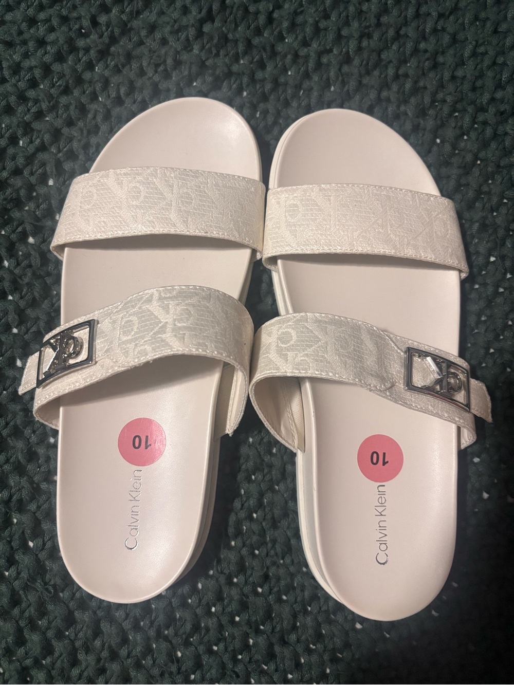 Calvin Klein Cream Logo Double-Strap Slide Sandals